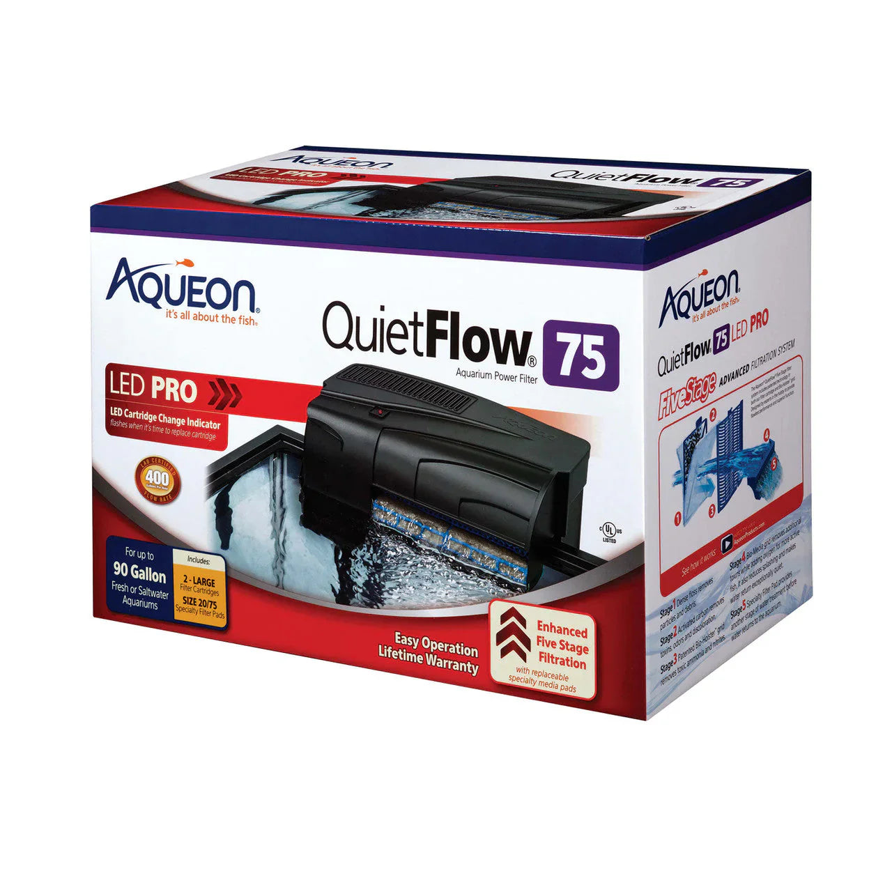 Aqueon QuietFlow LED PRO Aquarium Power Filter 75 (Up to 90 gal)