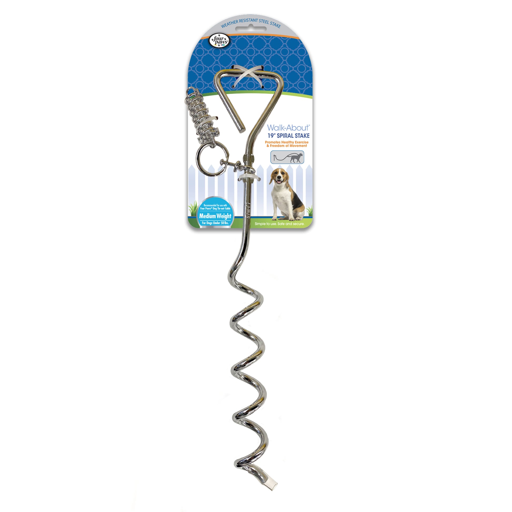 045663950002_FourPaws_FourPawsWalkAboutTie-OutDogSpiralStakeSilverNoCable_InPackageFront