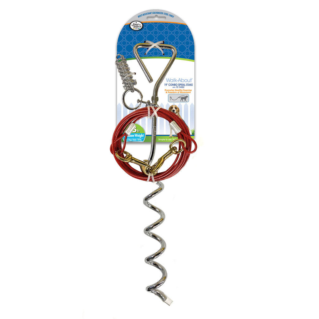 045663955007_FourPaws_FourPawsWalkAboutTie-OutDogSpiralStakeSilver15FootCable_InPackageFront