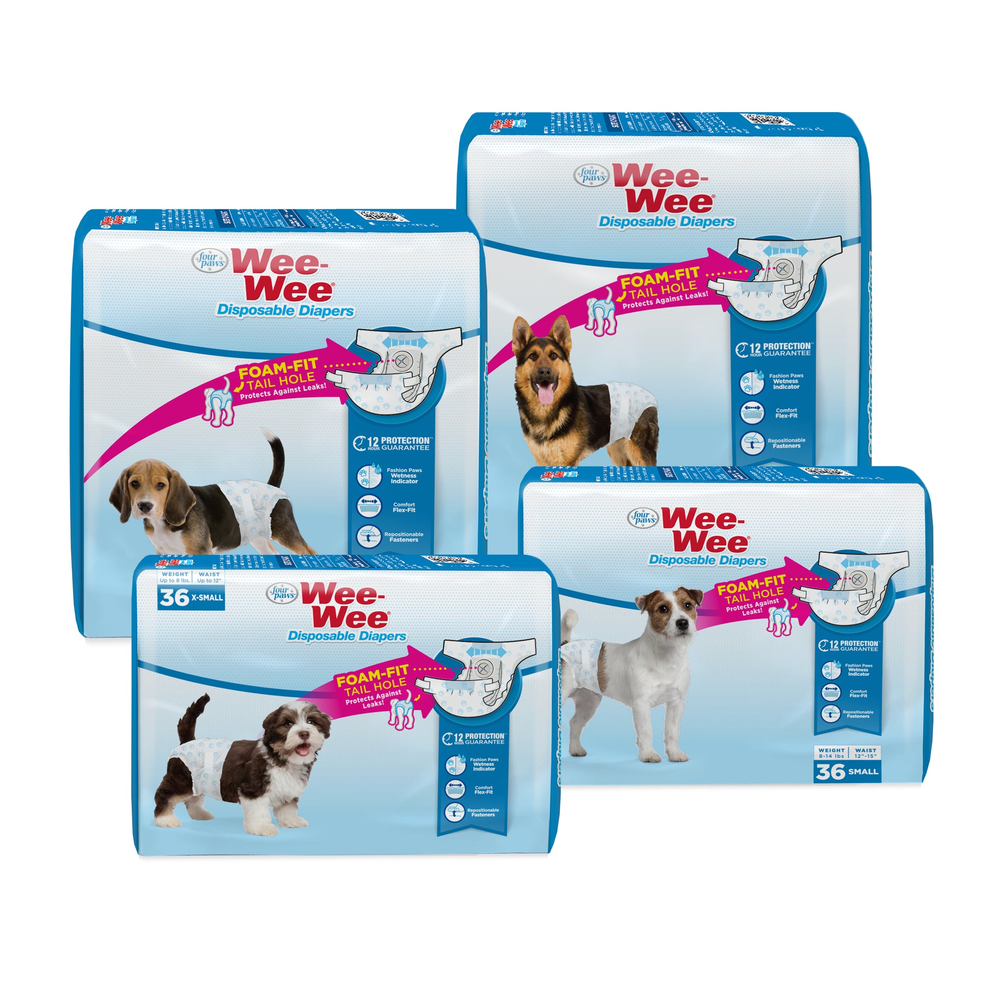 Four Paws 100534953 Wee-Wee Wetness Sensor Diapers, 36 Pack Large/XL Master Pack: 8 ea. Made in: China/Cambodia