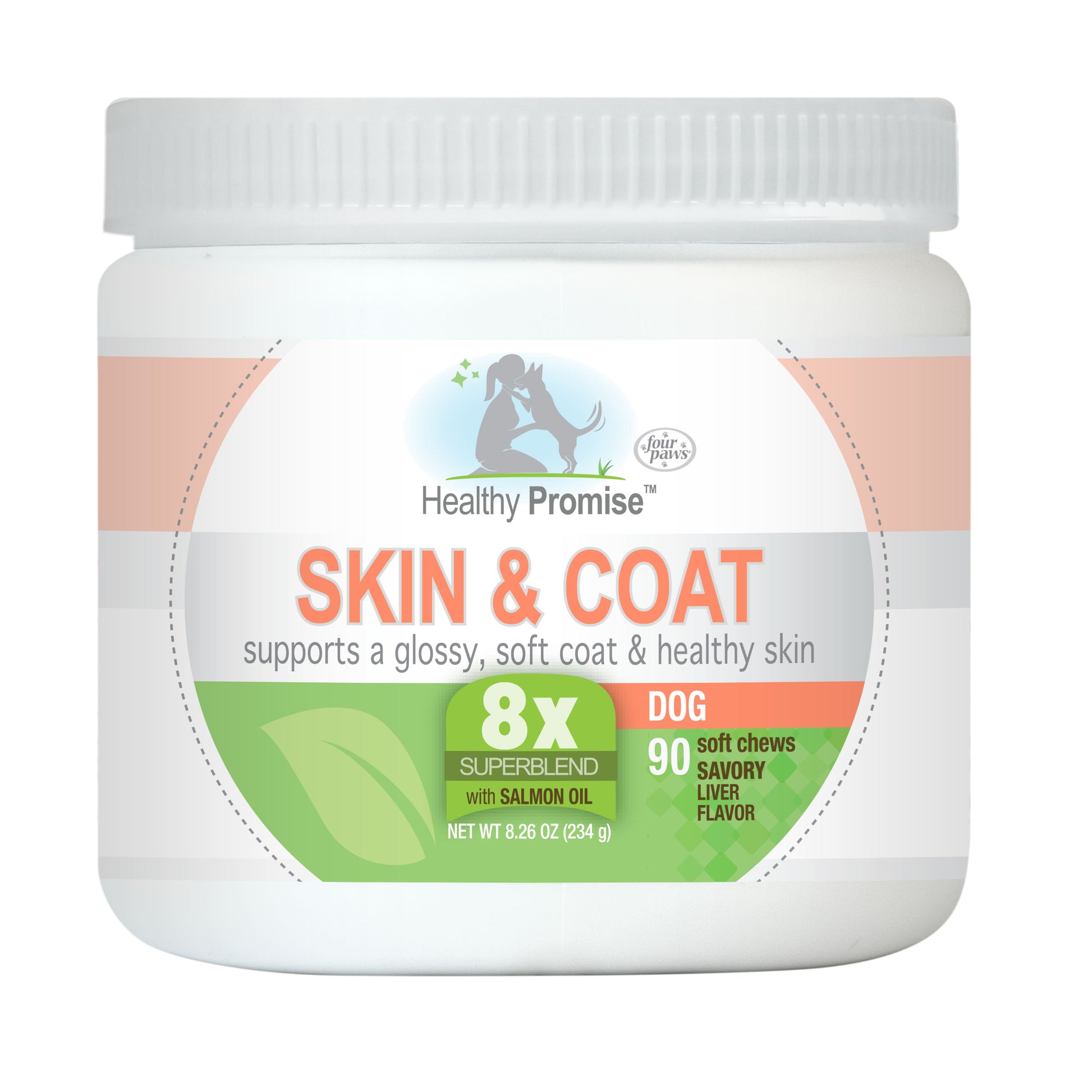 045663975371_FourPaws_HealthyPromise_Dog_Skin_CoatSoftChews_90ct_NEW_InPackagingFront