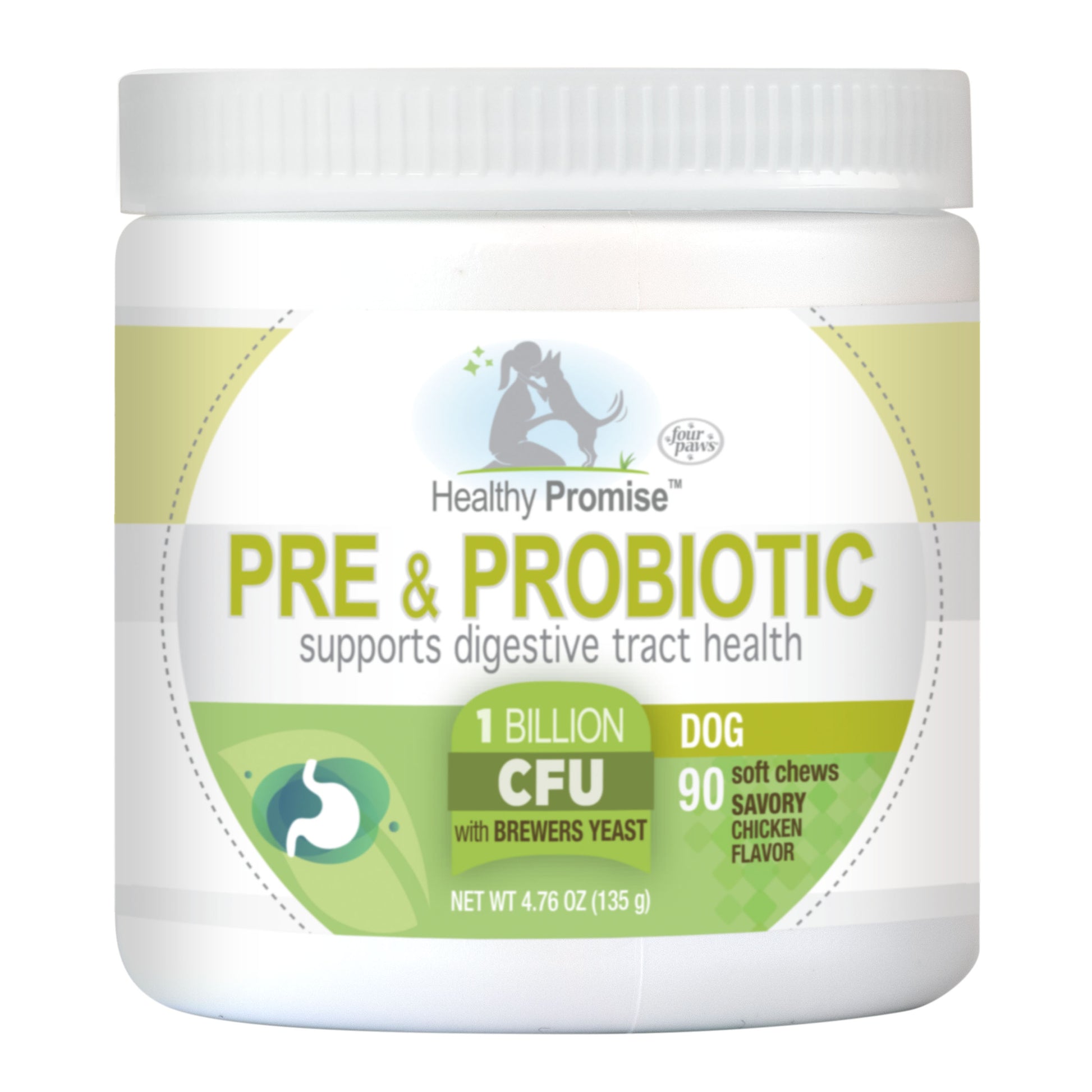 045663975401_FourPaws_HealthyPromise_Dog_Pre_ProbioticsSoftChews_90cT_InPackageFront