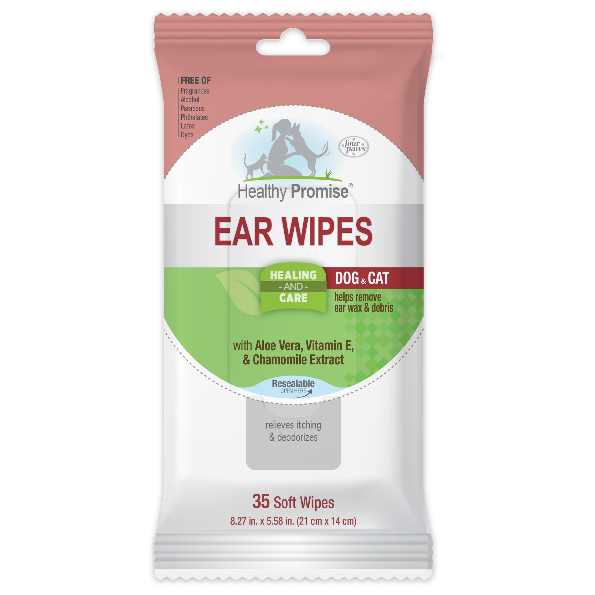 Four Paws: 100545207 Healthy Promise Ear Wipes for Dogs & Cats - Shelf Tray - 6 Units Per Tray 35 ct. Master Pack: 24 ea. Made in: China/Cambodia