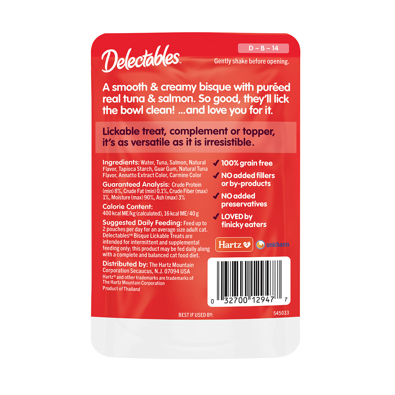 HARTZ 12947 Delectables® Lickable™ treat – Bisque Tuna & Salmon. Master Pack 24