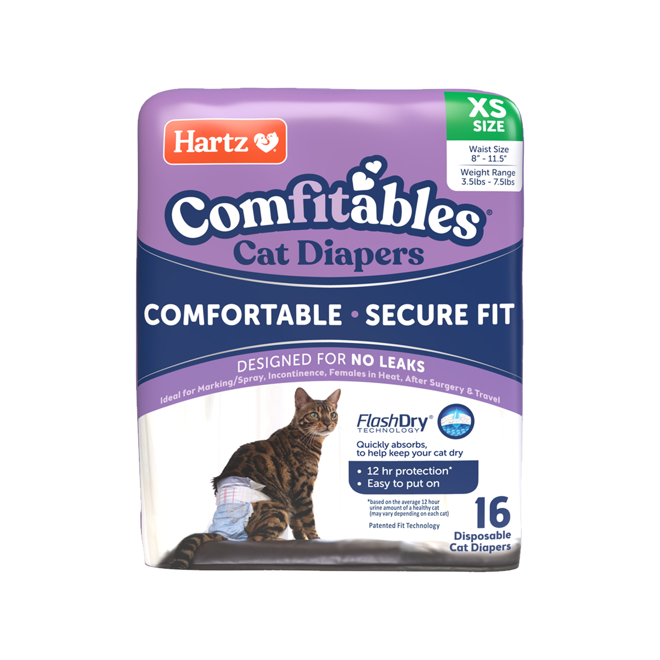 HARTZ (13032, 13033, 13034, 13035) Comfitables Cat DIAPER (XS, S, M, L). Master Pack (9, 9, 8, 10)
