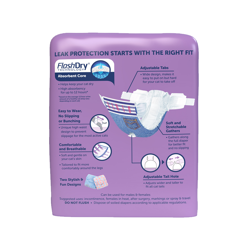 HARTZ (13032, 13033, 13034, 13035) Comfitables Cat DIAPER (XS, S, M, L). Master Pack (9, 9, 8, 10)