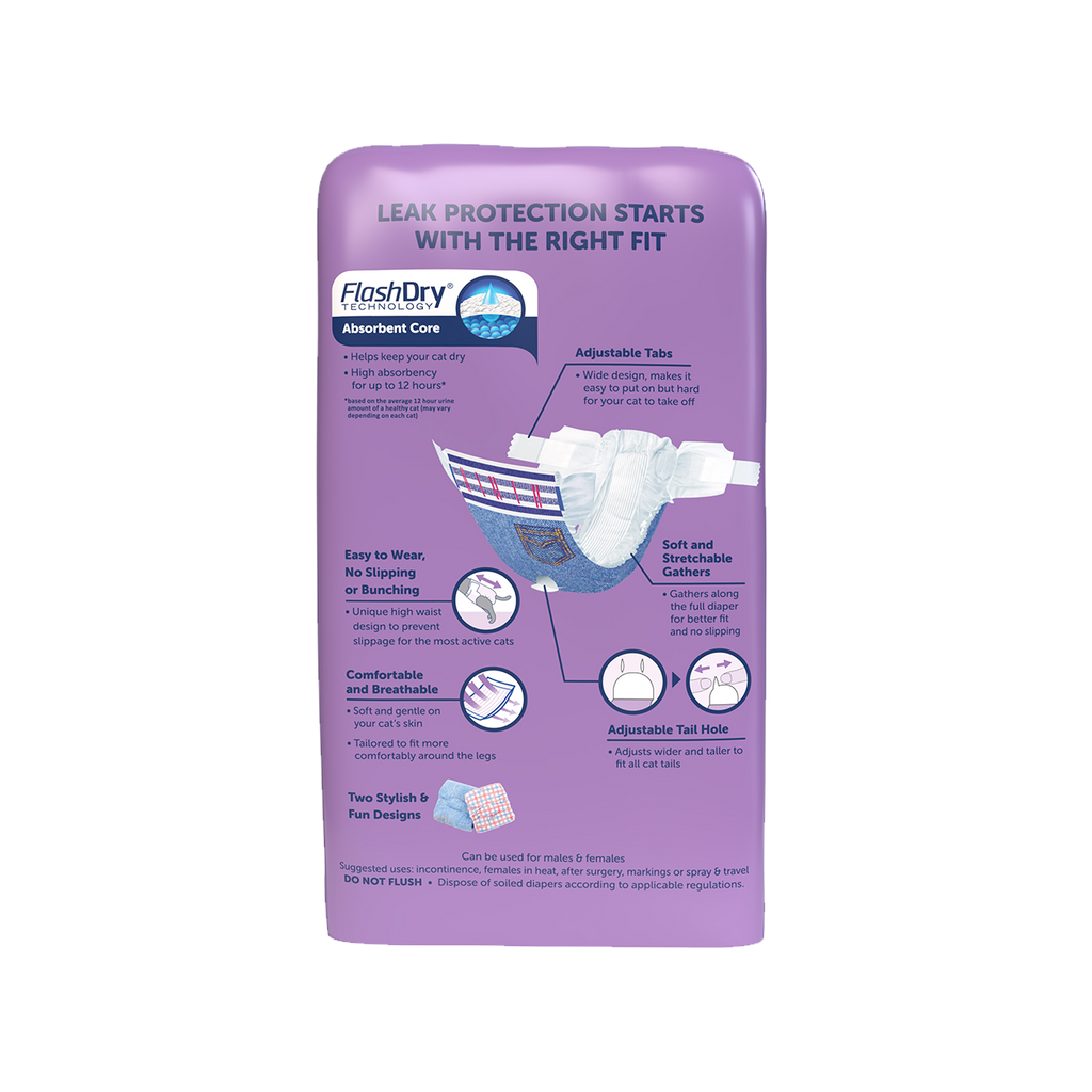 HARTZ (13032, 13033, 13034, 13035) Comfitables Cat DIAPER (XS, S, M, L). Master Pack (9, 9, 8, 10)