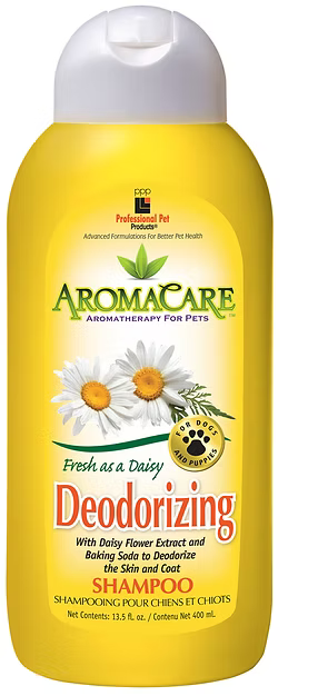AromaCare deodorizing shampoo bottle with daisy flowers 13.5 oz