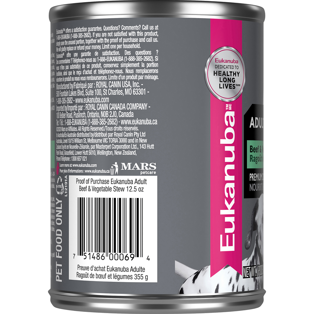 EUKANUBA Adult Beef Vegetable Stew Canned Dog Food Back