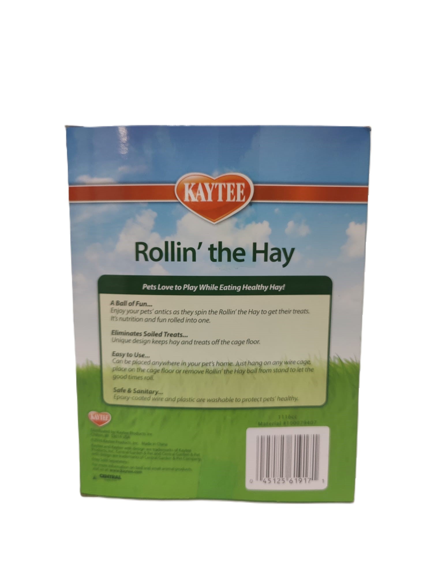 Dispensador de heno Kaytee Rollin' the Hay para animales pequeños. 14,2 x 14,2 x 18,5 cm.