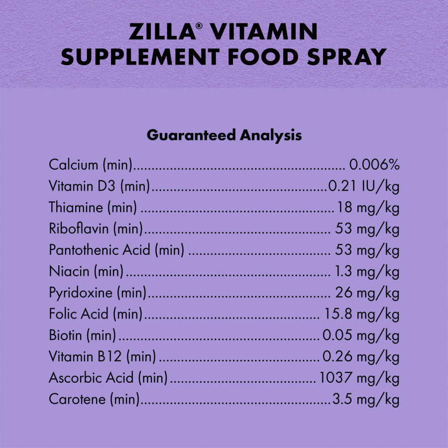 Zilla Vitamin Supplement Food Spray Ingred