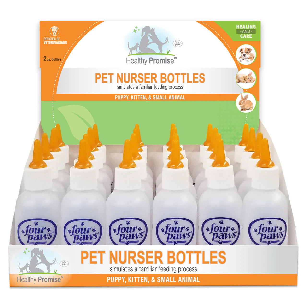 Biberones para mascotas Four Paws Healthy Promise, vitrina, 24 unidades, 2 oz, para perros y gatos. Paquete principal de 6 